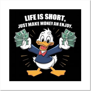 A vectordesign trending concept for A cartoon happy character duck, holding bundles of money in both his hands (2) Posters and Art